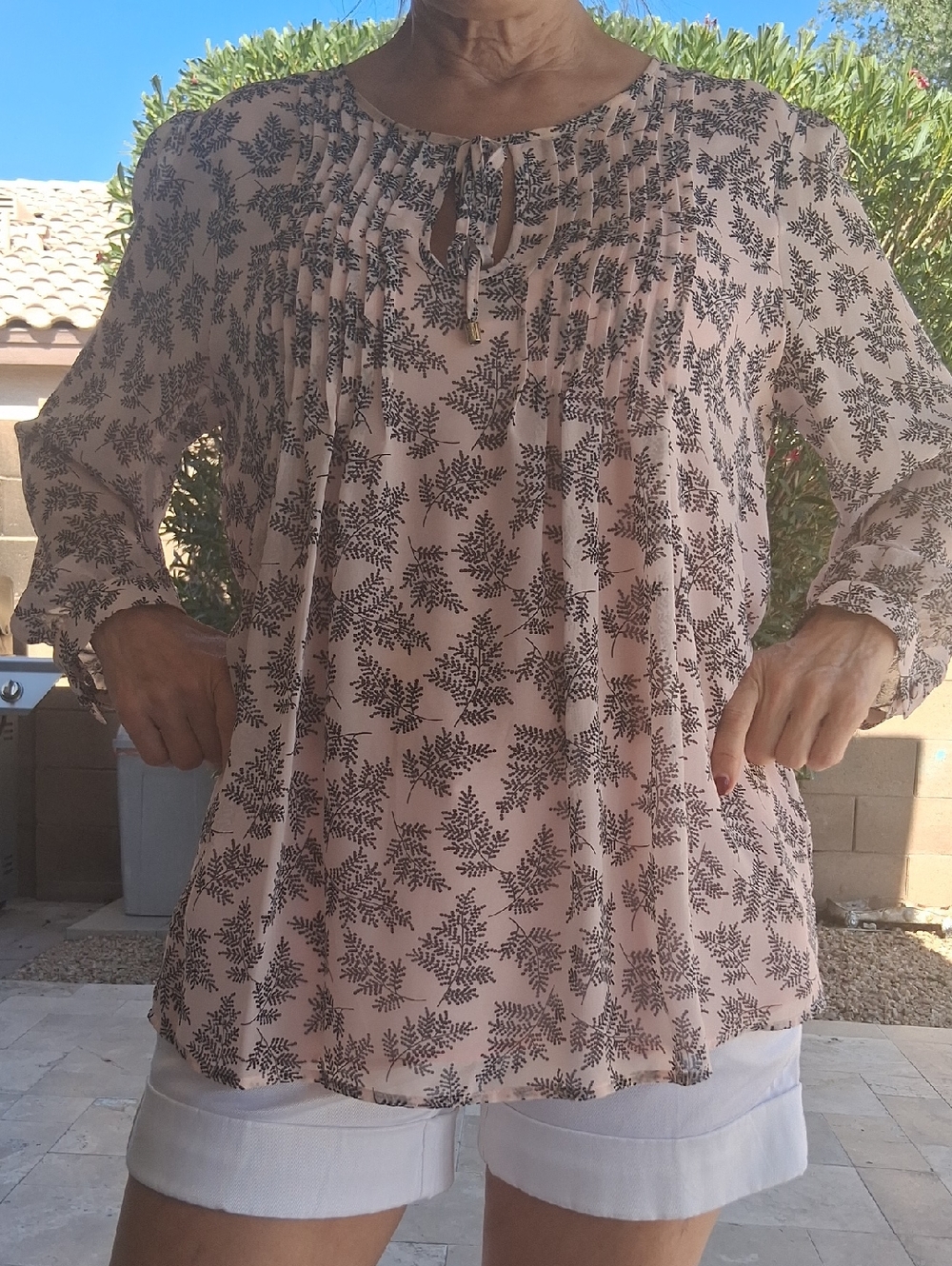 Tommy Hilfiger Blush Pink Botanical Print Tie-Neck Blouse